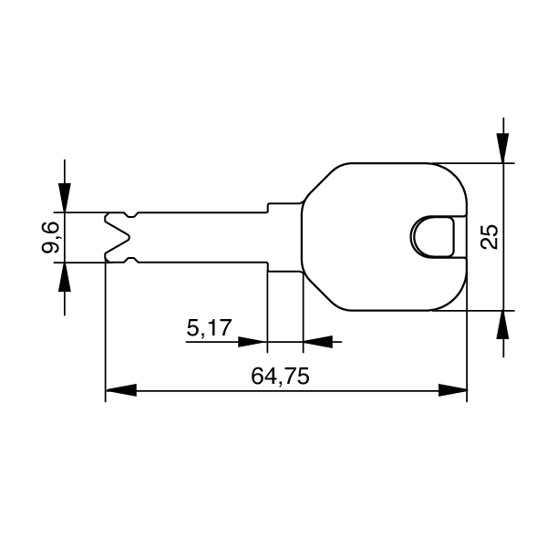 EVVA 3KS rozměry designového klíče